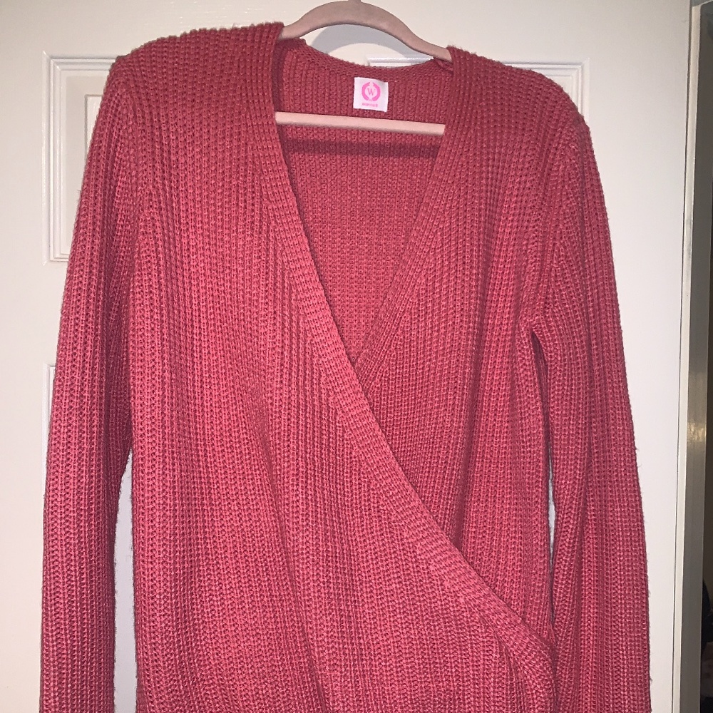 Pink Surplice Long Sleeve Sweater